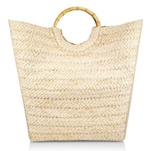 NWT CULT GAIA Jerrica Straw Tote Bag Natural Cream Large Bamboo Handle